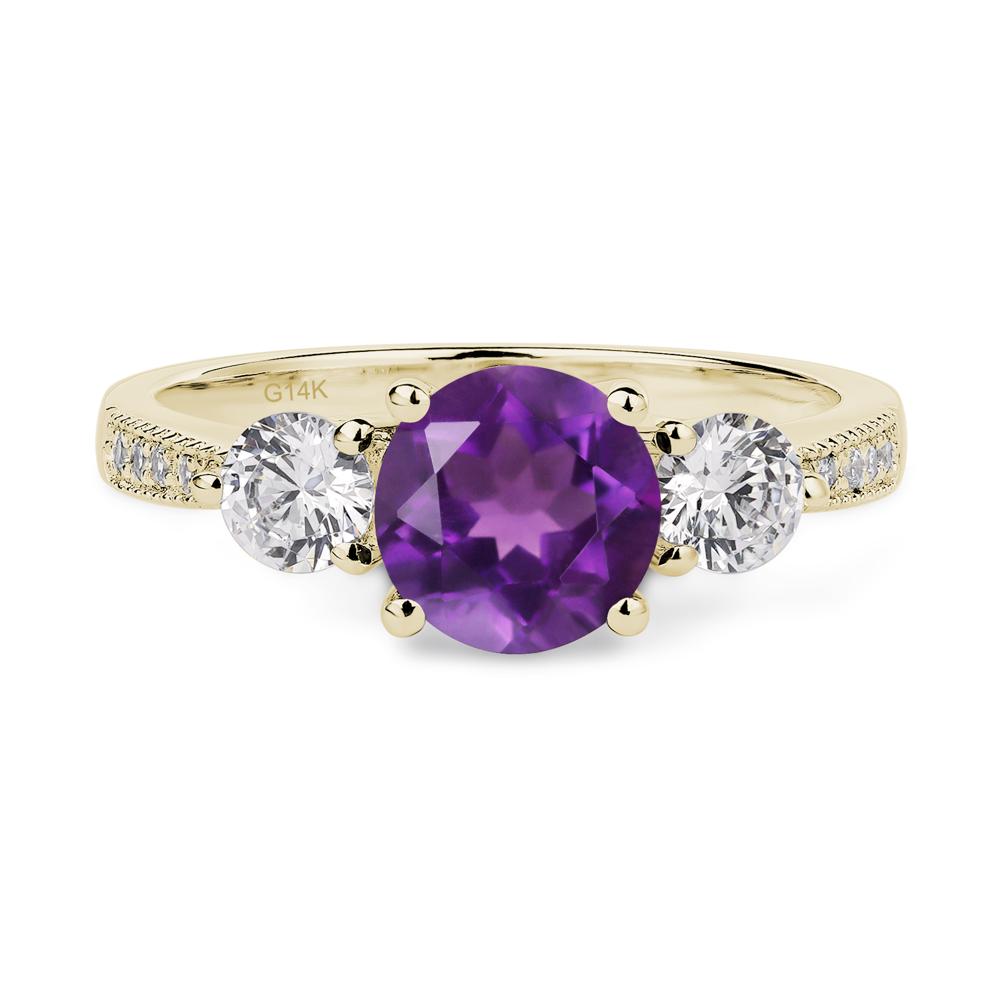 Amethyst Ring 3 Stone Engagement Ring - LUO Jewelry #metal_14k yellow gold