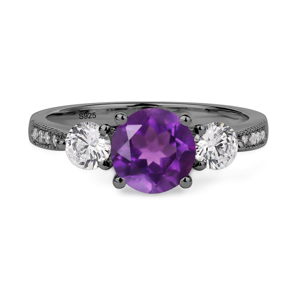 Amethyst Ring 3 Stone Engagement Ring - LUO Jewelry #metal_black finish sterling silver