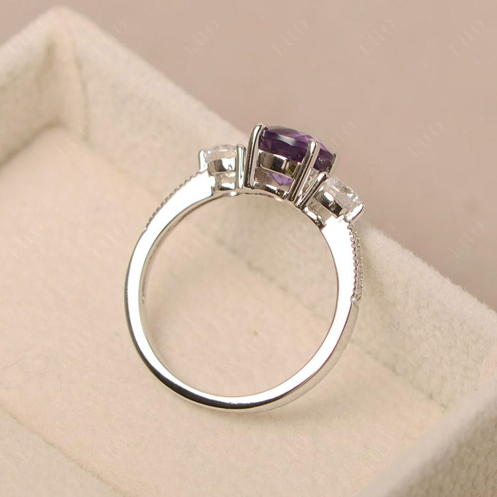 Amethyst Ring 3 Stone Engagement Ring - LUO Jewelry