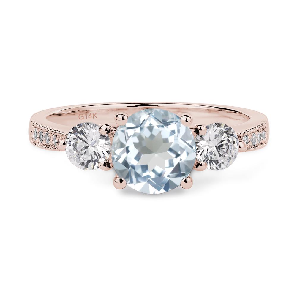 Aquamarine Ring 3 Stone Engagement Ring - LUO Jewelry #metal_14k rose gold