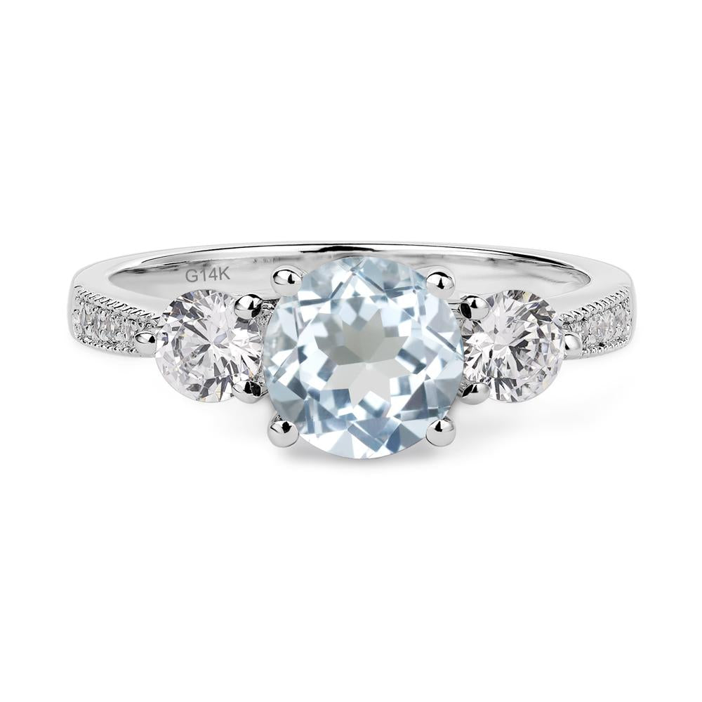 Aquamarine Ring 3 Stone Engagement Ring - LUO Jewelry #metal_14k white gold