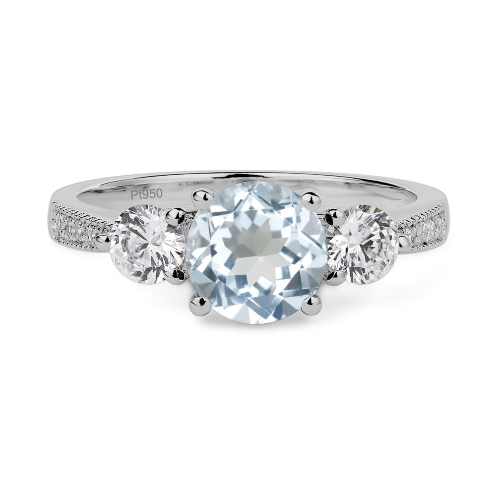 Aquamarine Ring 3 Stone Engagement Ring - LUO Jewelry #metal_platinum