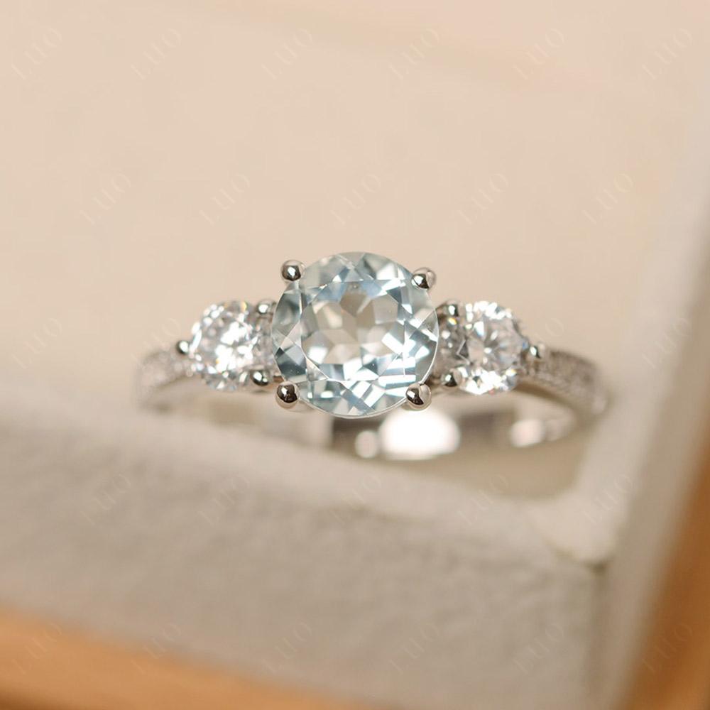 Aquamarine Ring 3 Stone Engagement Ring - LUO Jewelry