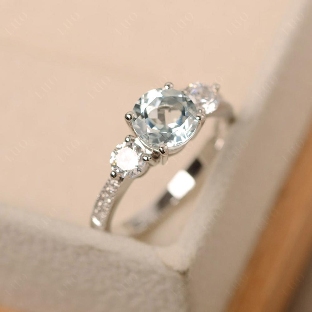 Aquamarine Ring 3 Stone Engagement Ring - LUO Jewelry