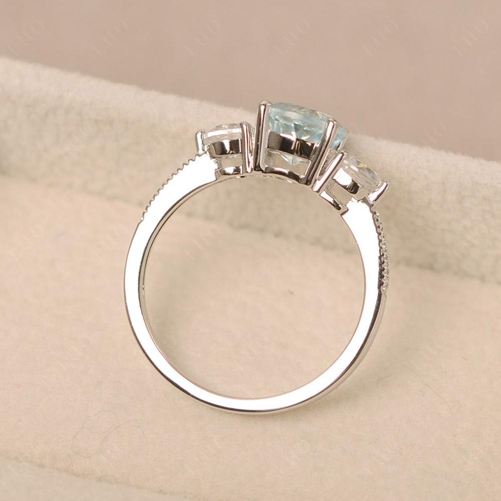 Aquamarine Ring 3 Stone Engagement Ring - LUO Jewelry