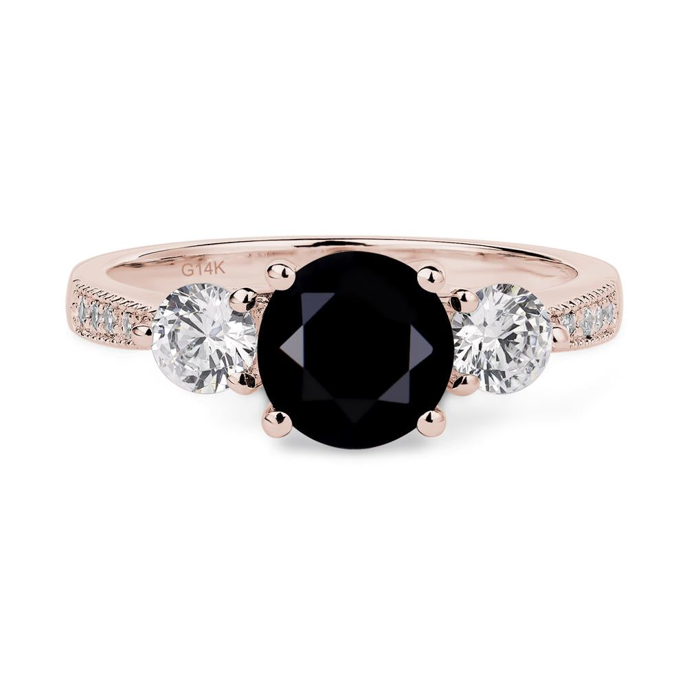 Black Stone Ring 3 Stone Engagement Ring - LUO Jewelry #metal_14k rose gold
