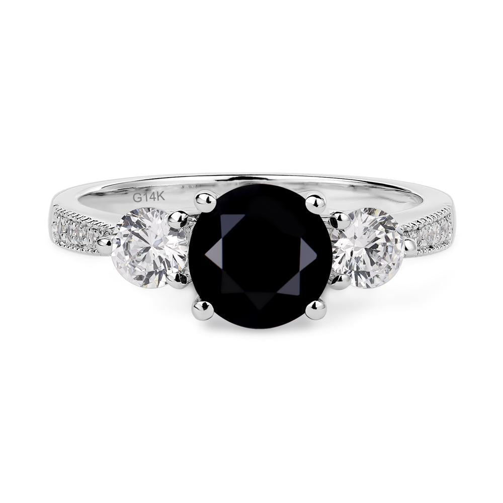 Black Stone Ring 3 Stone Engagement Ring - LUO Jewelry #metal_14k white gold