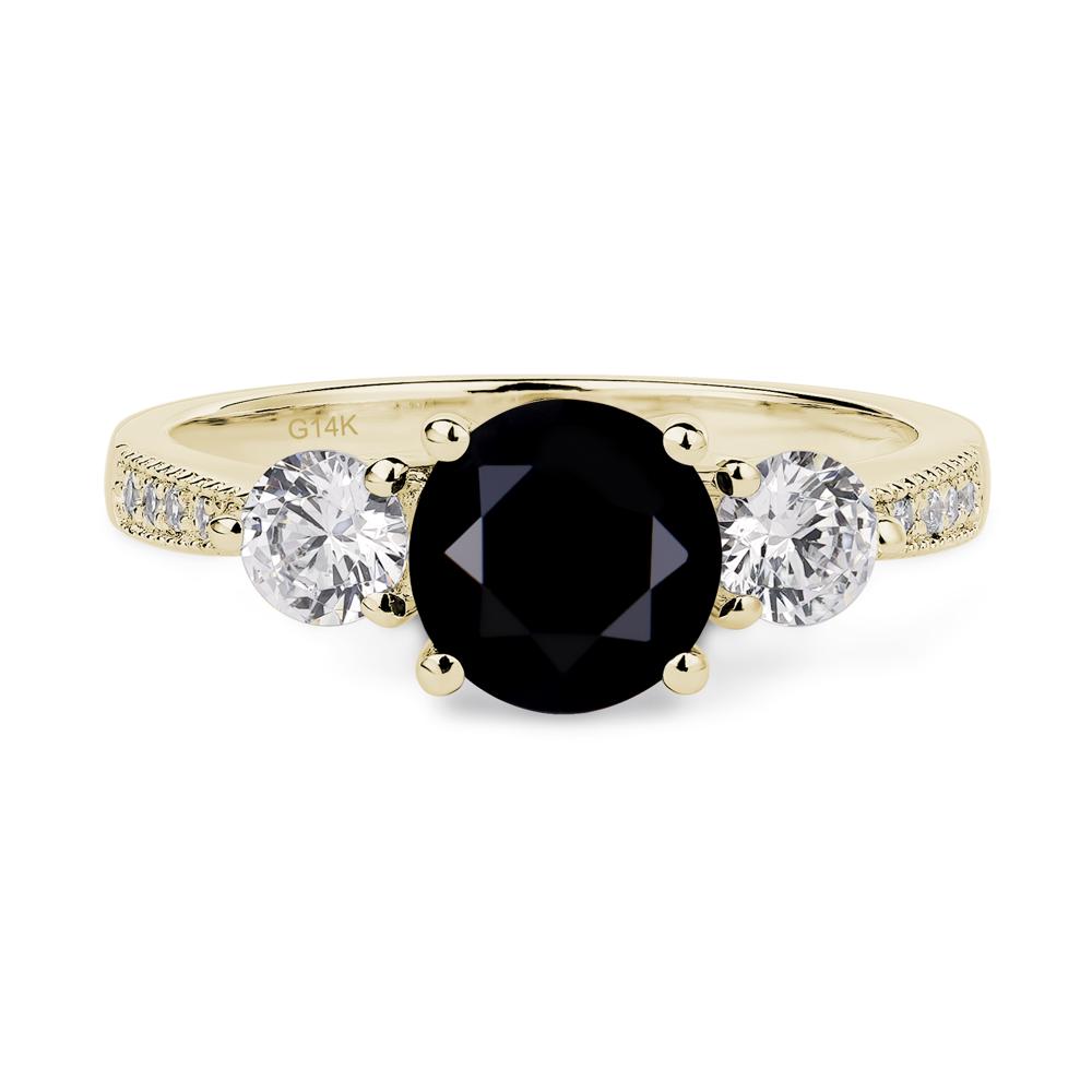 Black Stone Ring 3 Stone Engagement Ring - LUO Jewelry #metal_14k yellow gold