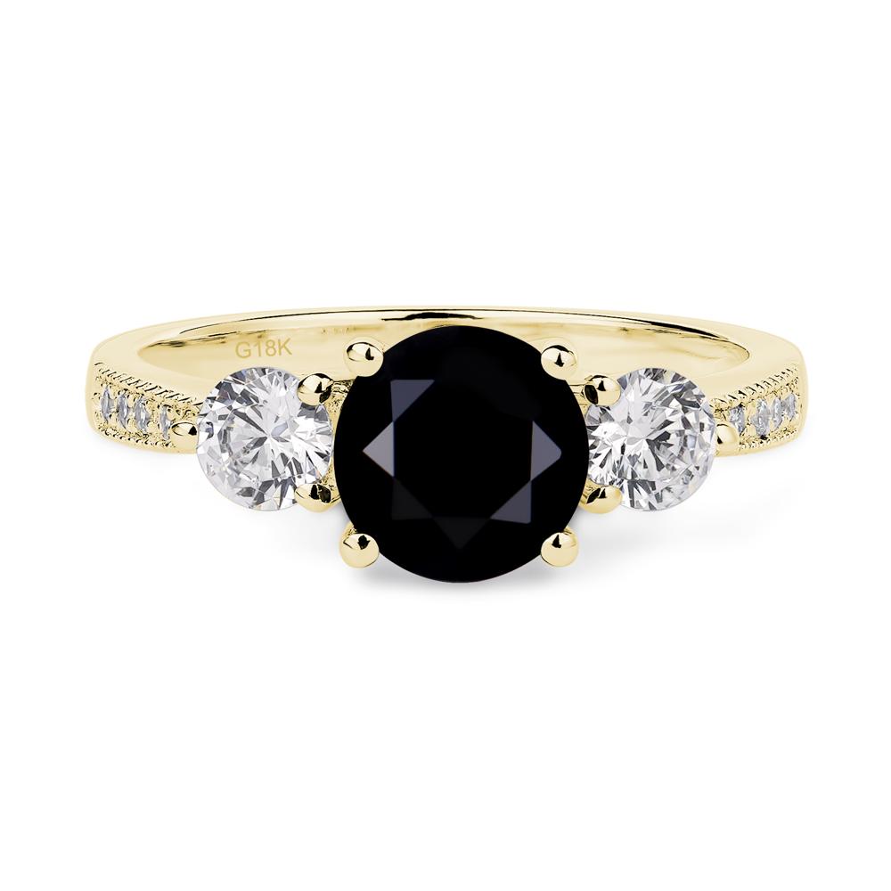 Black Stone Ring 3 Stone Engagement Ring - LUO Jewelry #metal_18k yellow gold