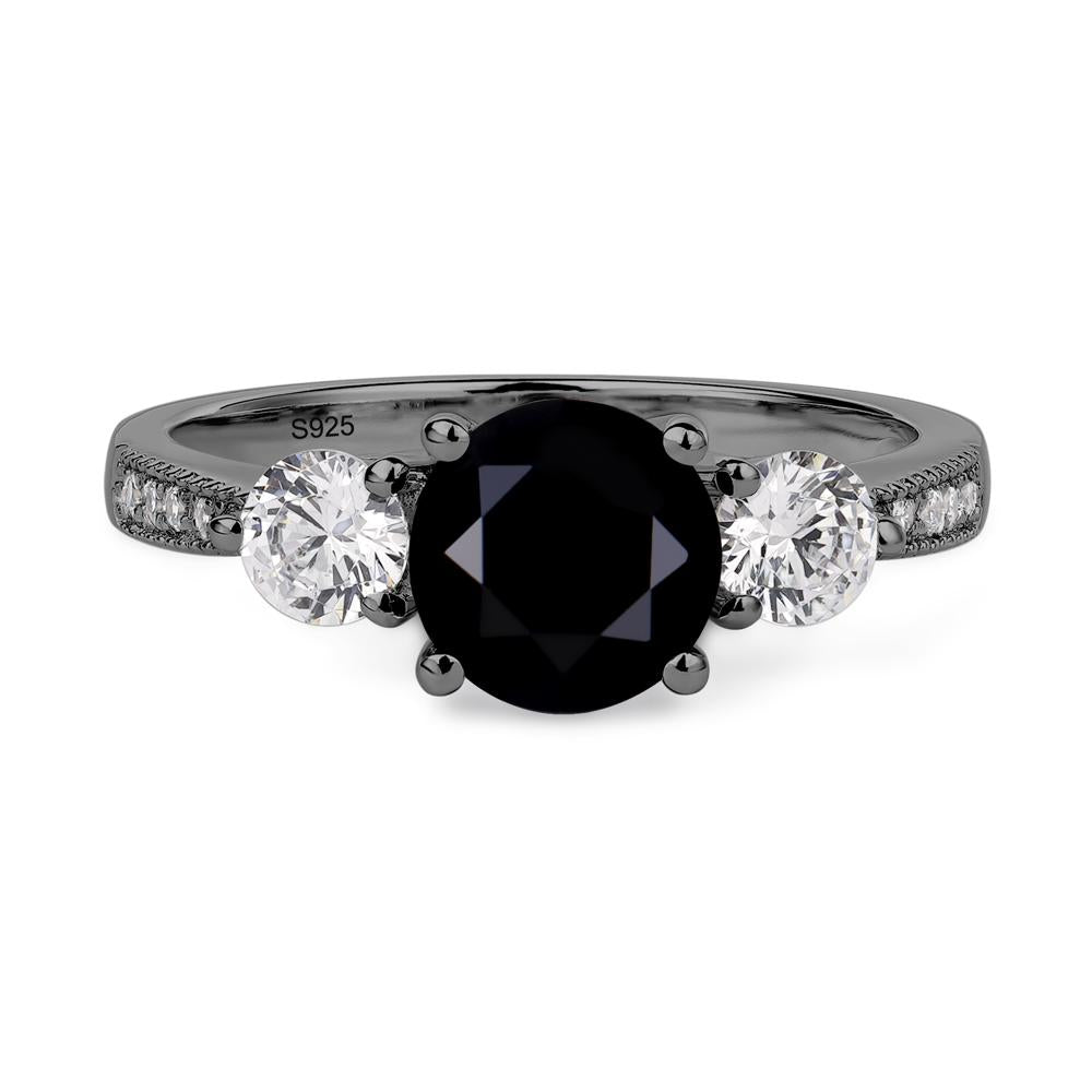 Black Stone Ring 3 Stone Engagement Ring - LUO Jewelry #metal_black finish sterling silver