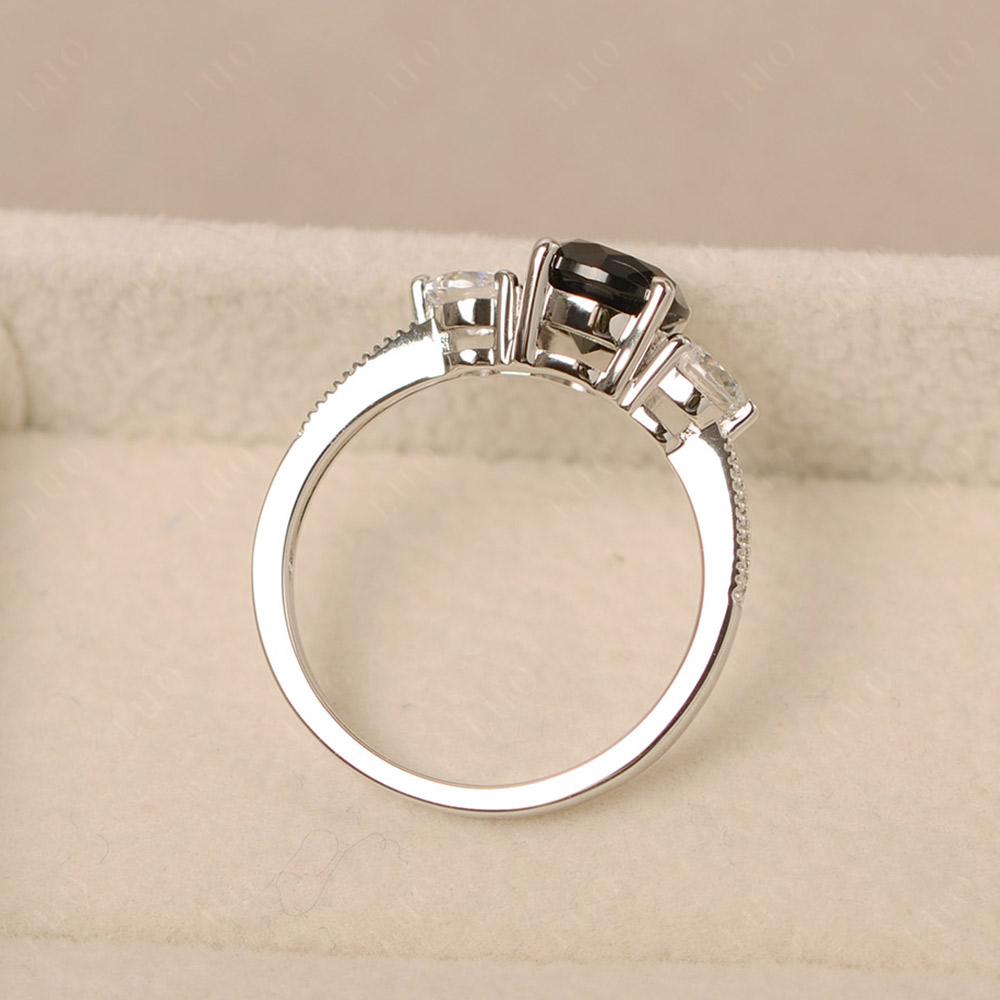 Black Stone Ring 3 Stone Engagement Ring - LUO Jewelry