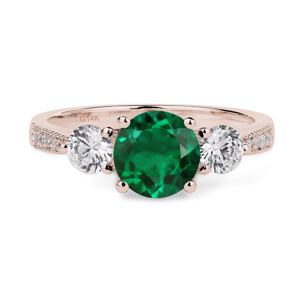 Emerald Ring 3 Stone Engagement Ring - LUO Jewelry #metal_14k rose gold