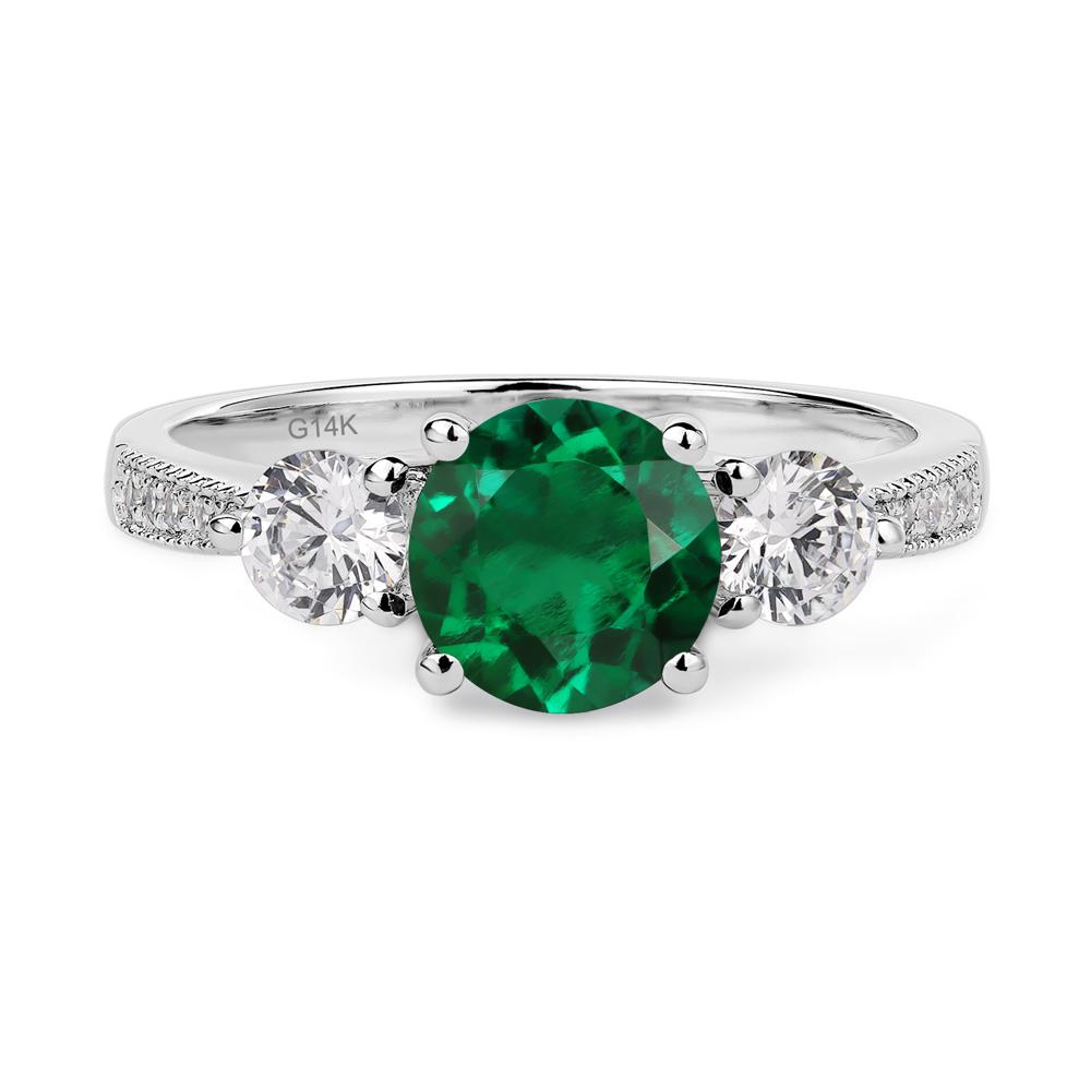 Emerald Ring 3 Stone Engagement Ring - LUO Jewelry #metal_14k white gold