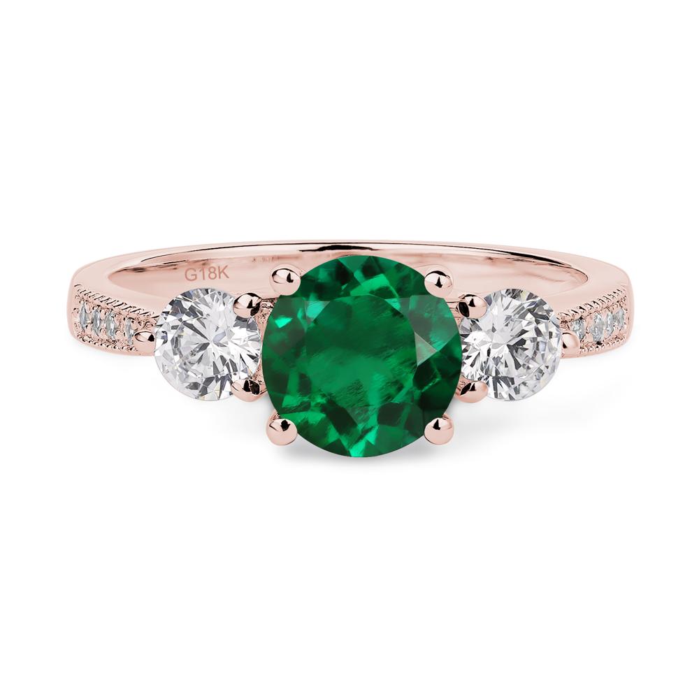 Emerald Ring 3 Stone Engagement Ring - LUO Jewelry #metal_18k rose gold