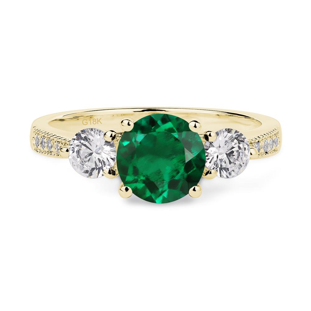 Emerald Ring 3 Stone Engagement Ring - LUO Jewelry #metal_18k yellow gold