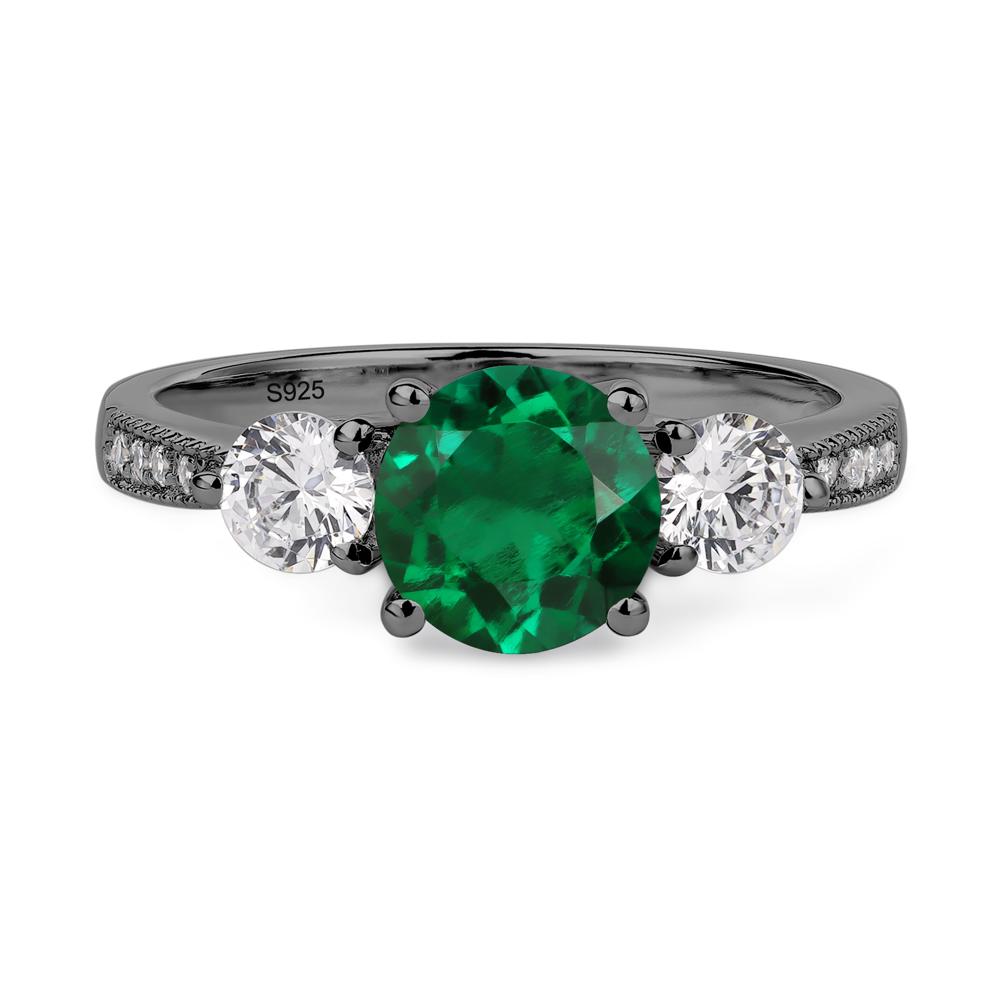 Emerald Ring 3 Stone Engagement Ring - LUO Jewelry #metal_black finish sterling silver