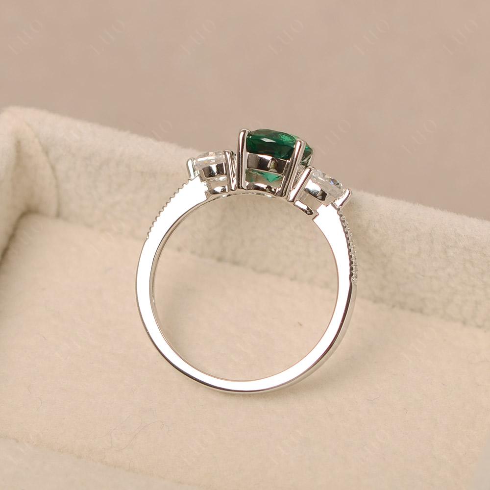 Emerald Ring 3 Stone Engagement Ring - LUO Jewelry