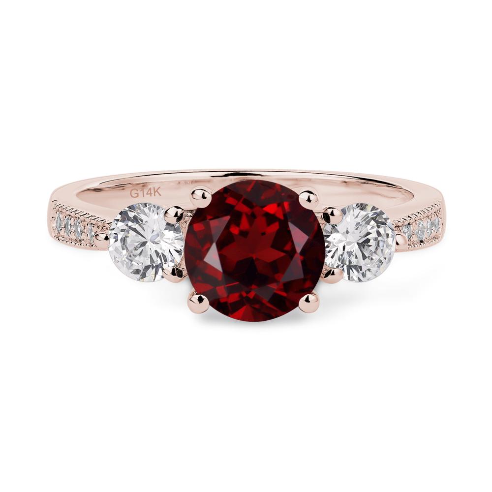 Garnet Ring 3 Stone Engagement Ring - LUO Jewelry #metal_14k rose gold