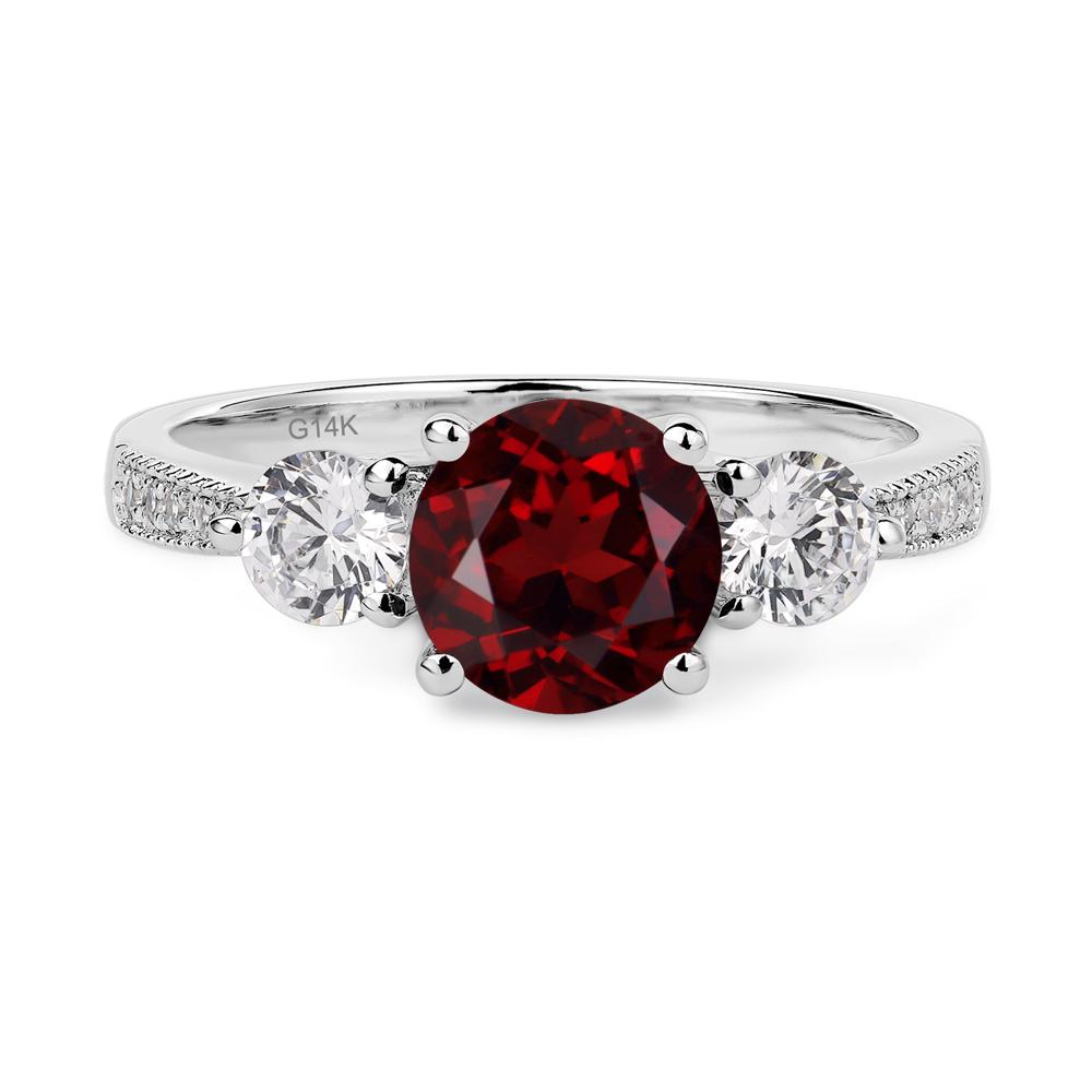 Garnet Ring 3 Stone Engagement Ring - LUO Jewelry #metal_14k white gold