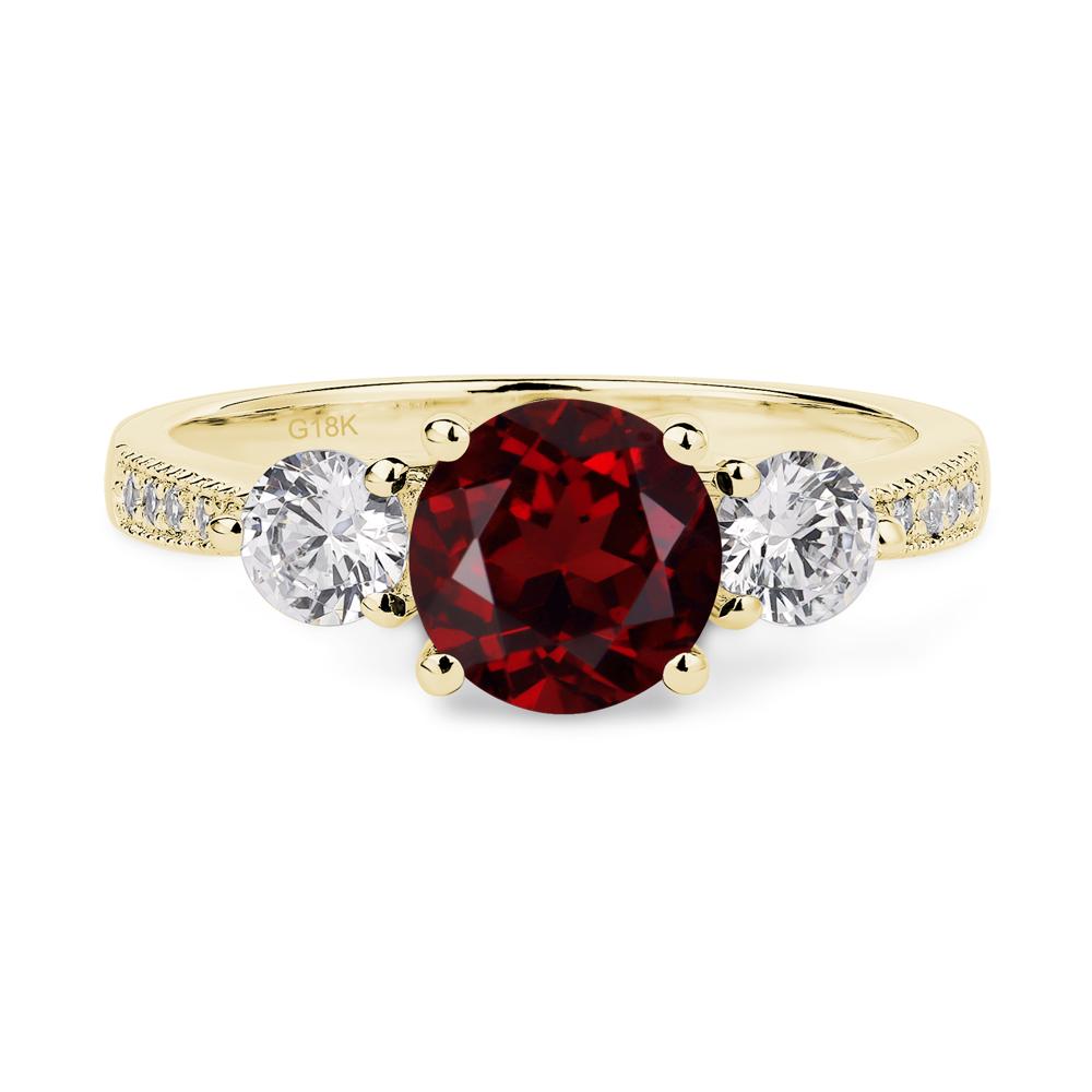Garnet Ring 3 Stone Engagement Ring - LUO Jewelry #metal_18k yellow gold