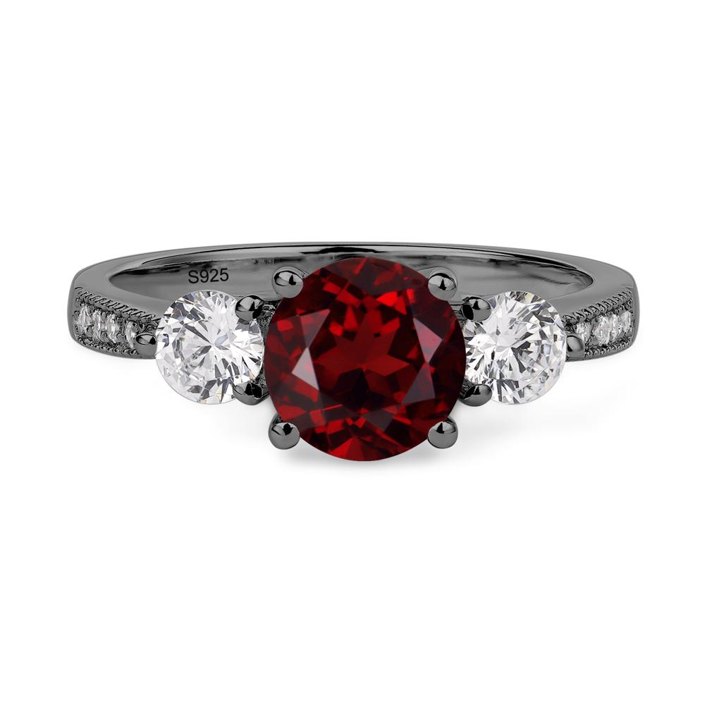 Garnet Ring 3 Stone Engagement Ring - LUO Jewelry #metal_black finish sterling silver