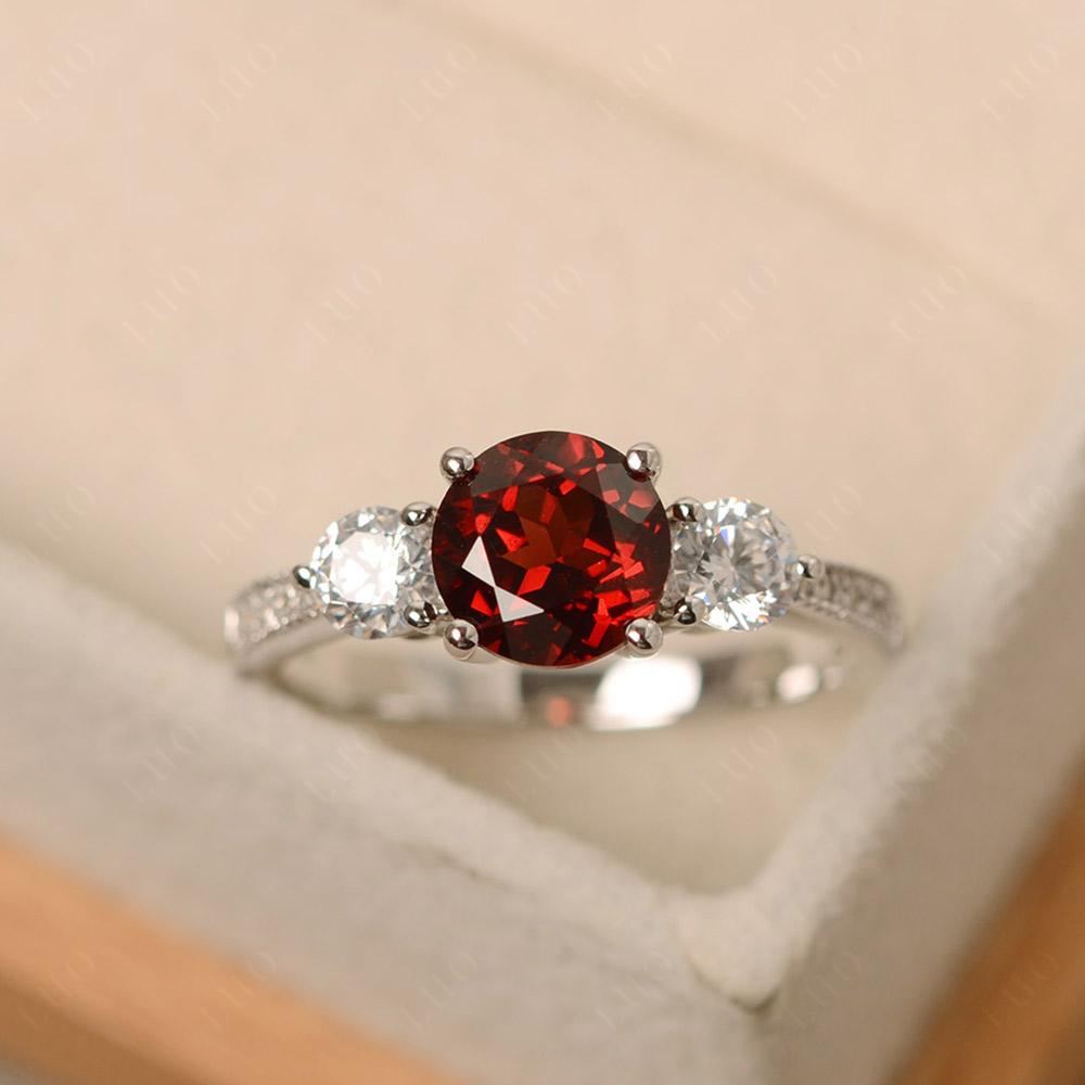 Garnet Ring 3 Stone Engagement Ring - LUO Jewelry