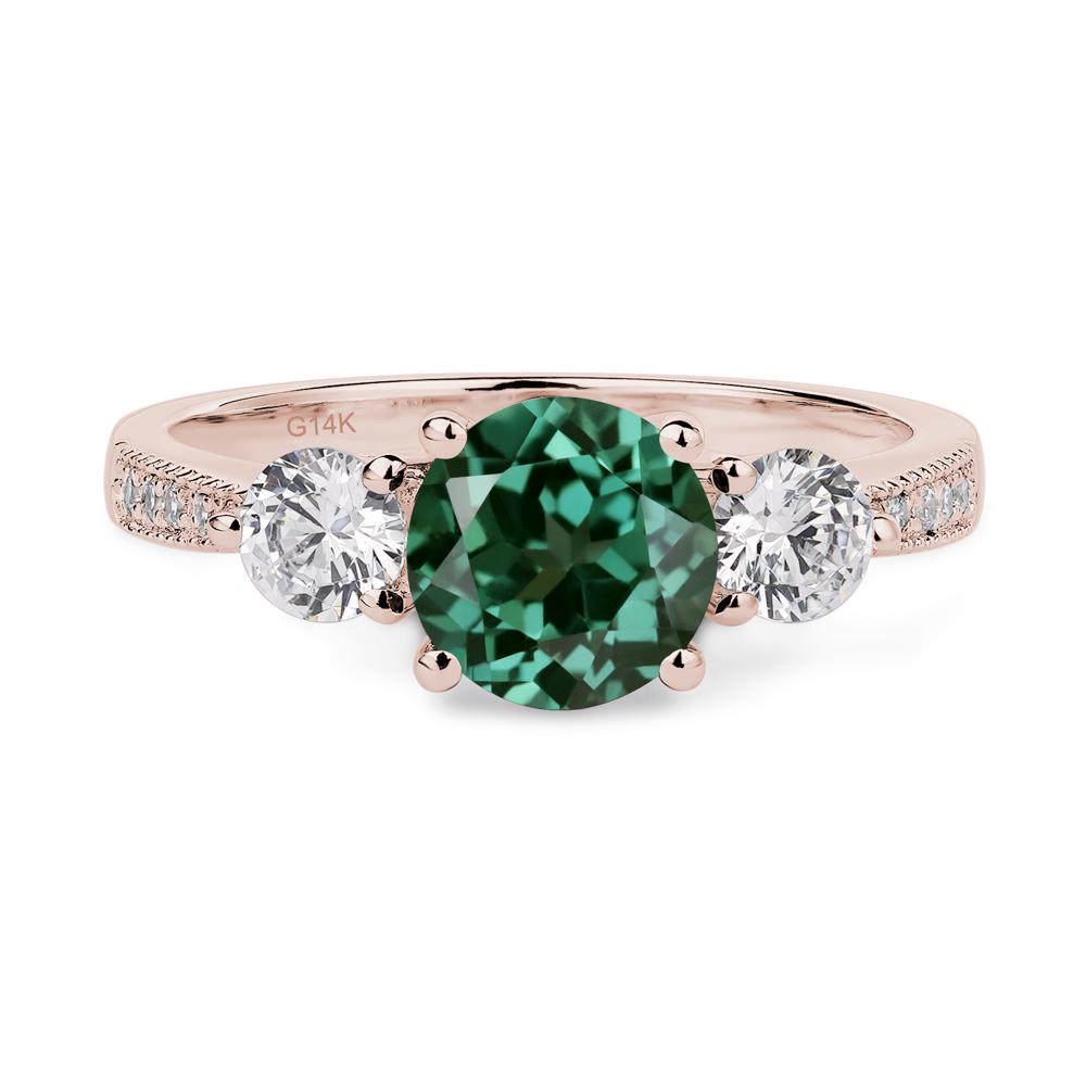 Green Sapphire Ring 3 Stone Engagement Ring - LUO Jewelry #metal_14k rose gold