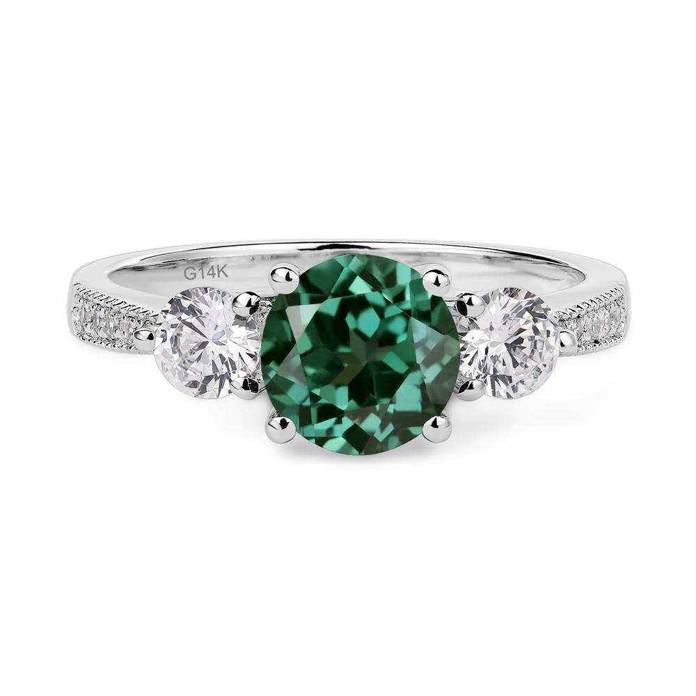 Green Sapphire Ring 3 Stone Engagement Ring - LUO Jewelry #metal_14k white gold