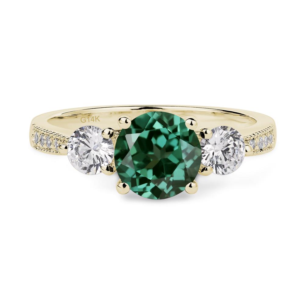 Green Sapphire Ring 3 Stone Engagement Ring - LUO Jewelry #metal_14k yellow gold
