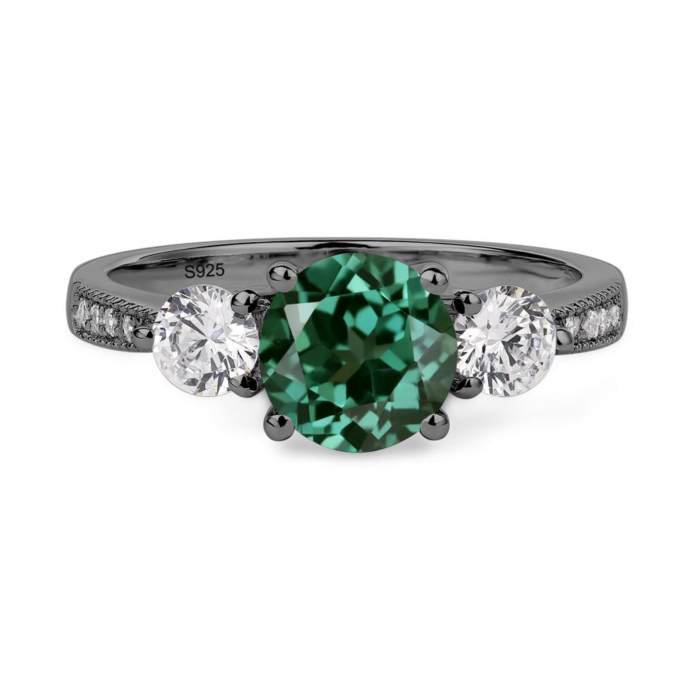 Green Sapphire Ring 3 Stone Engagement Ring - LUO Jewelry #metal_black finish sterling silver
