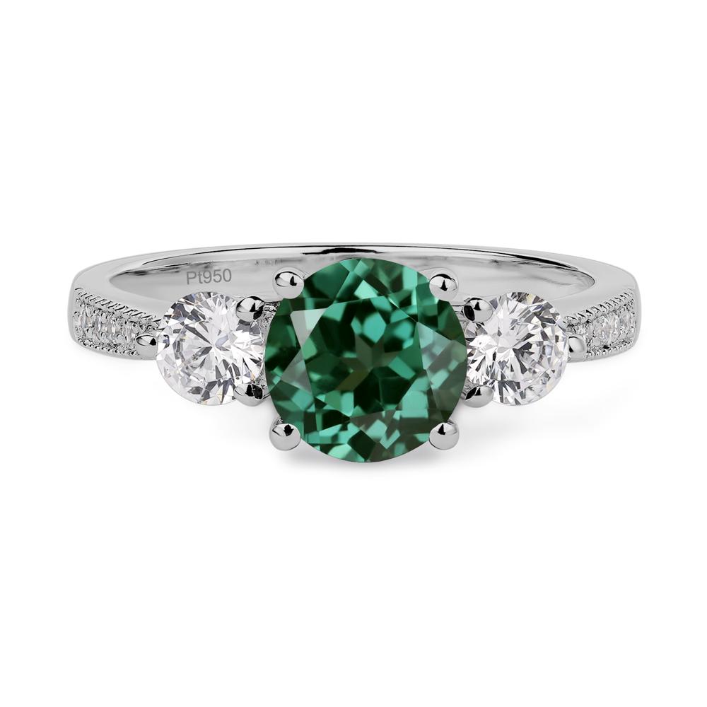 Green Sapphire Ring 3 Stone Engagement Ring - LUO Jewelry #metal_platinum