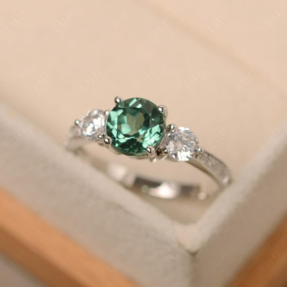 Green Sapphire Ring 3 Stone Engagement Ring - LUO Jewelry