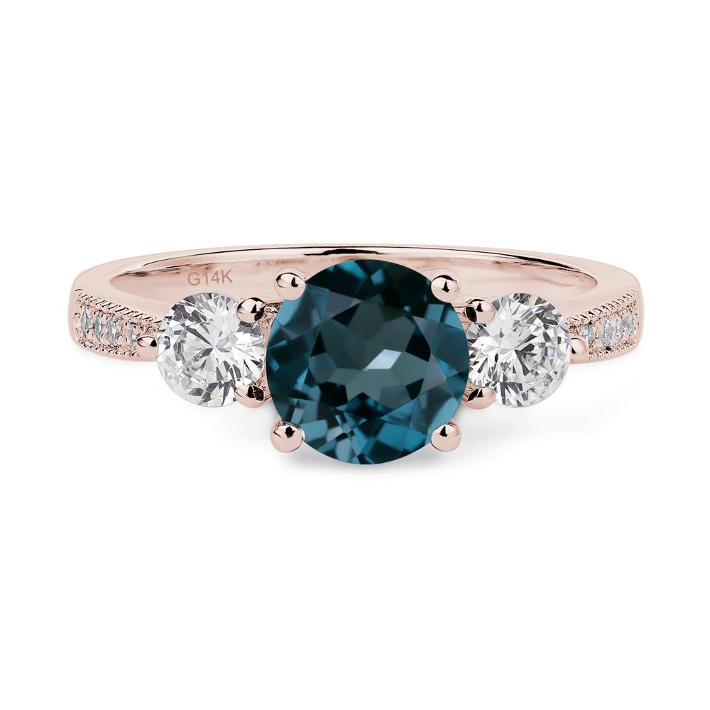 London Blue Topaz Ring 3 Stone Engagement Ring - LUO Jewelry #metal_14k rose gold