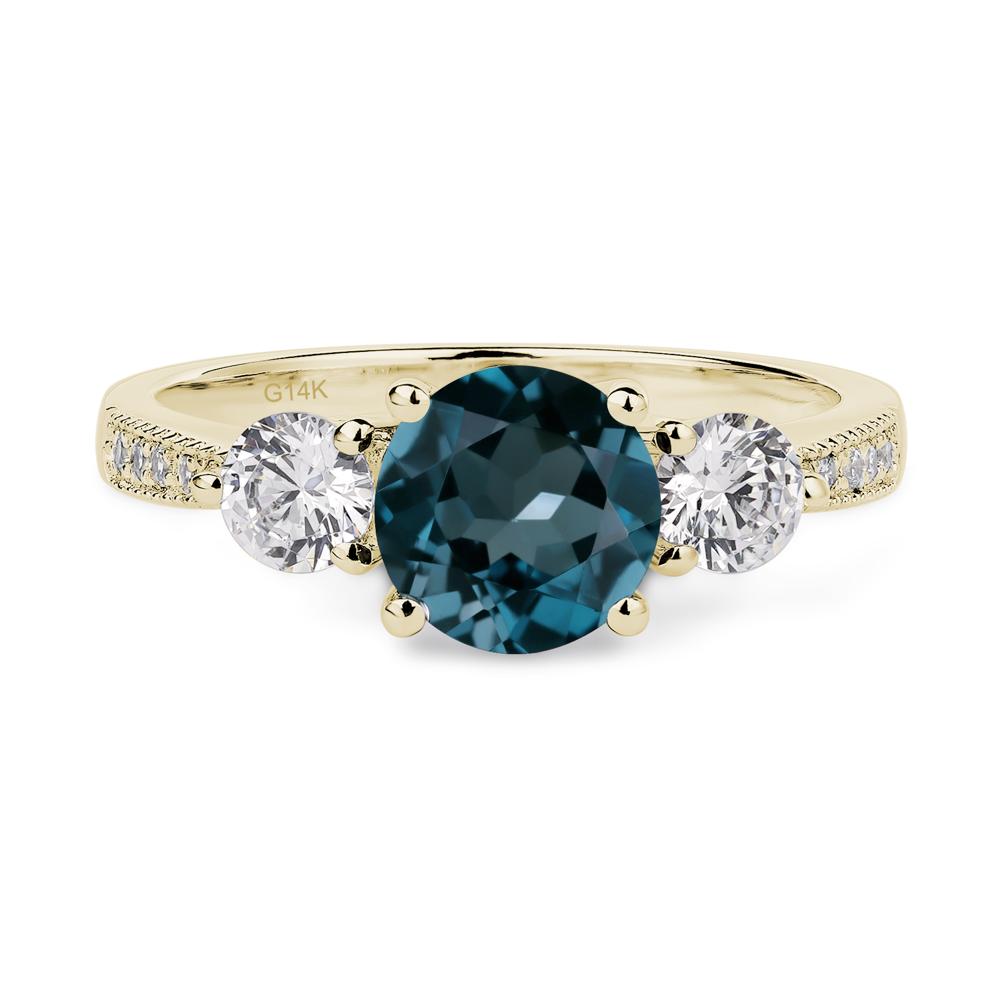London Blue Topaz Ring 3 Stone Engagement Ring - LUO Jewelry #metal_14k yellow gold