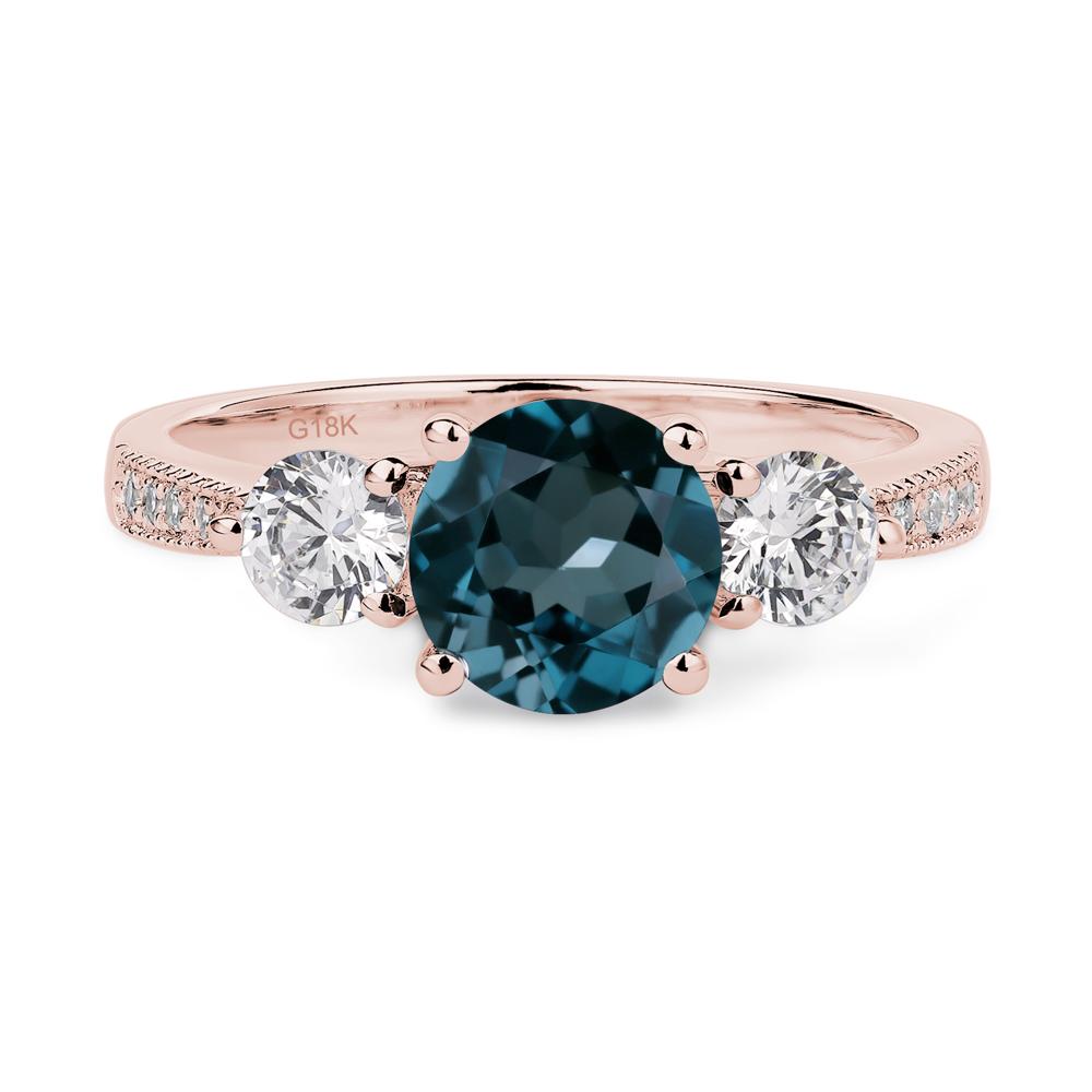 London Blue Topaz Ring 3 Stone Engagement Ring - LUO Jewelry #metal_18k rose gold