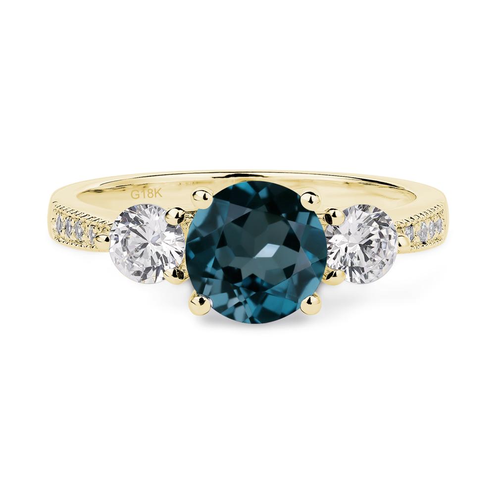 London Blue Topaz Ring 3 Stone Engagement Ring - LUO Jewelry #metal_18k yellow gold