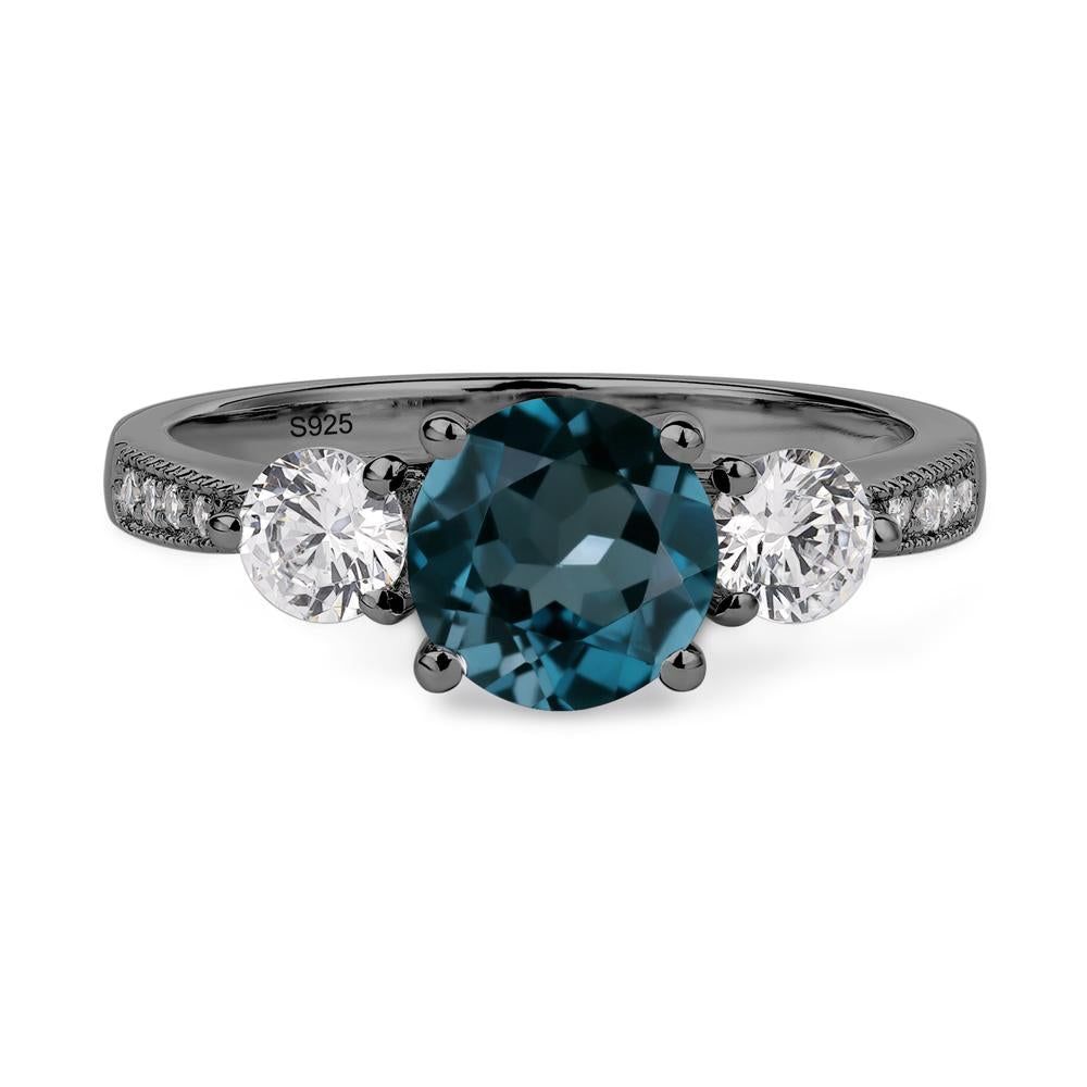 London Blue Topaz Ring 3 Stone Engagement Ring - LUO Jewelry #metal_black finish sterling silver