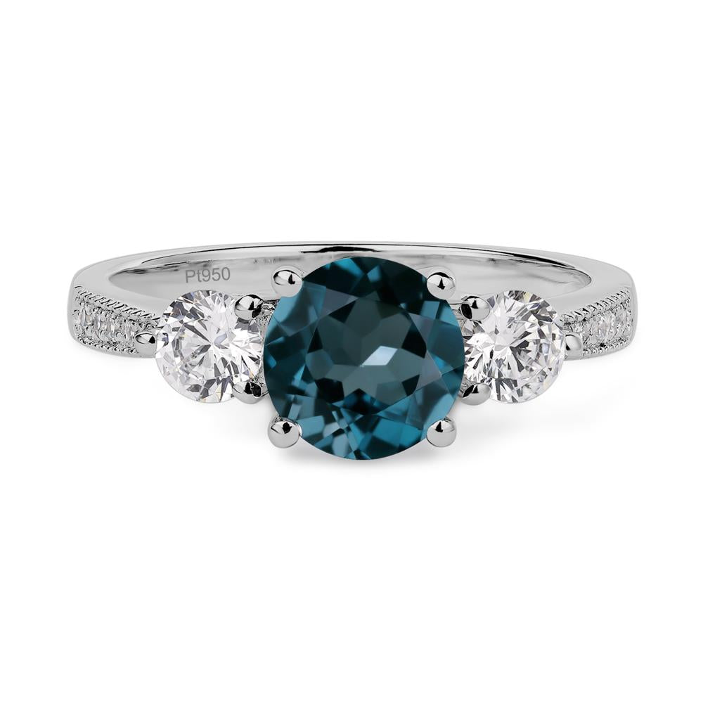 London Blue Topaz Ring 3 Stone Engagement Ring - LUO Jewelry #metal_platinum