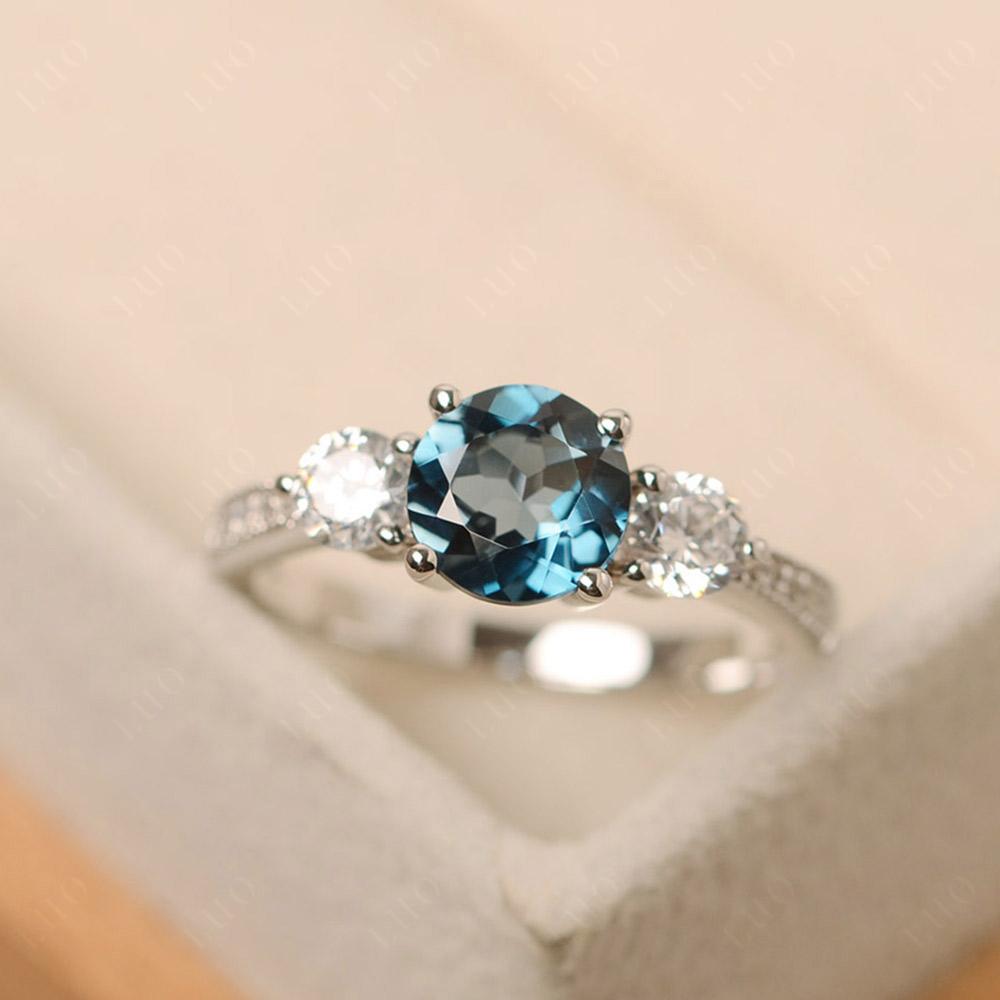 London Blue Topaz Ring 3 Stone Engagement Ring - LUO Jewelry