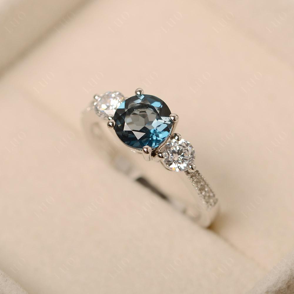 London Blue Topaz Ring 3 Stone Engagement Ring - LUO Jewelry