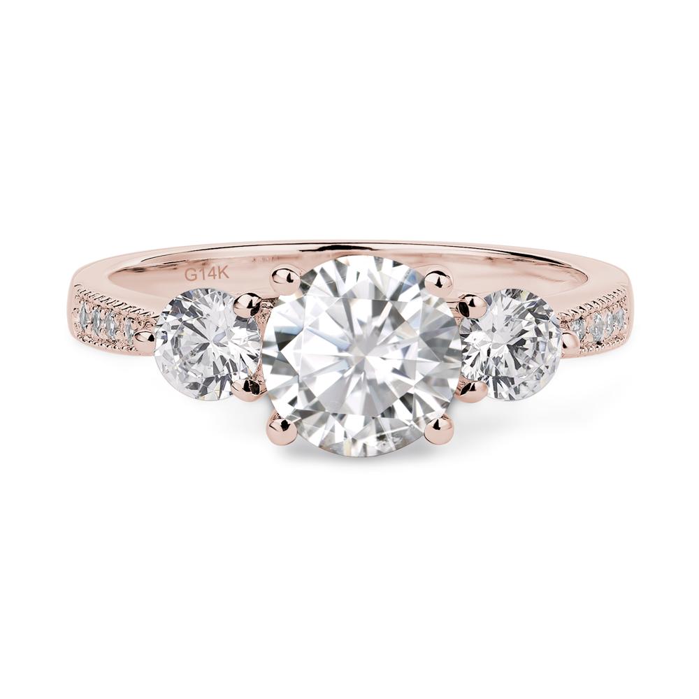 Moissanite Ring 3 Stone Engagement Ring - LUO Jewelry #metal_14k rose gold