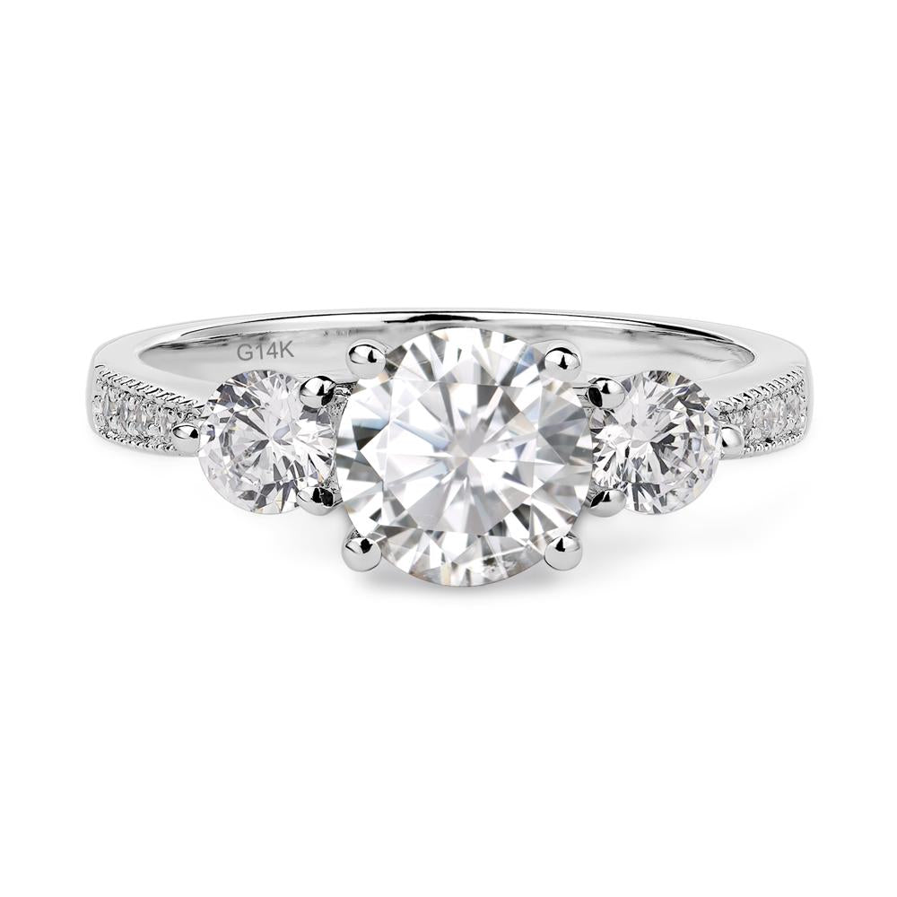 Moissanite Ring 3 Stone Engagement Ring - LUO Jewelry #metal_14k white gold