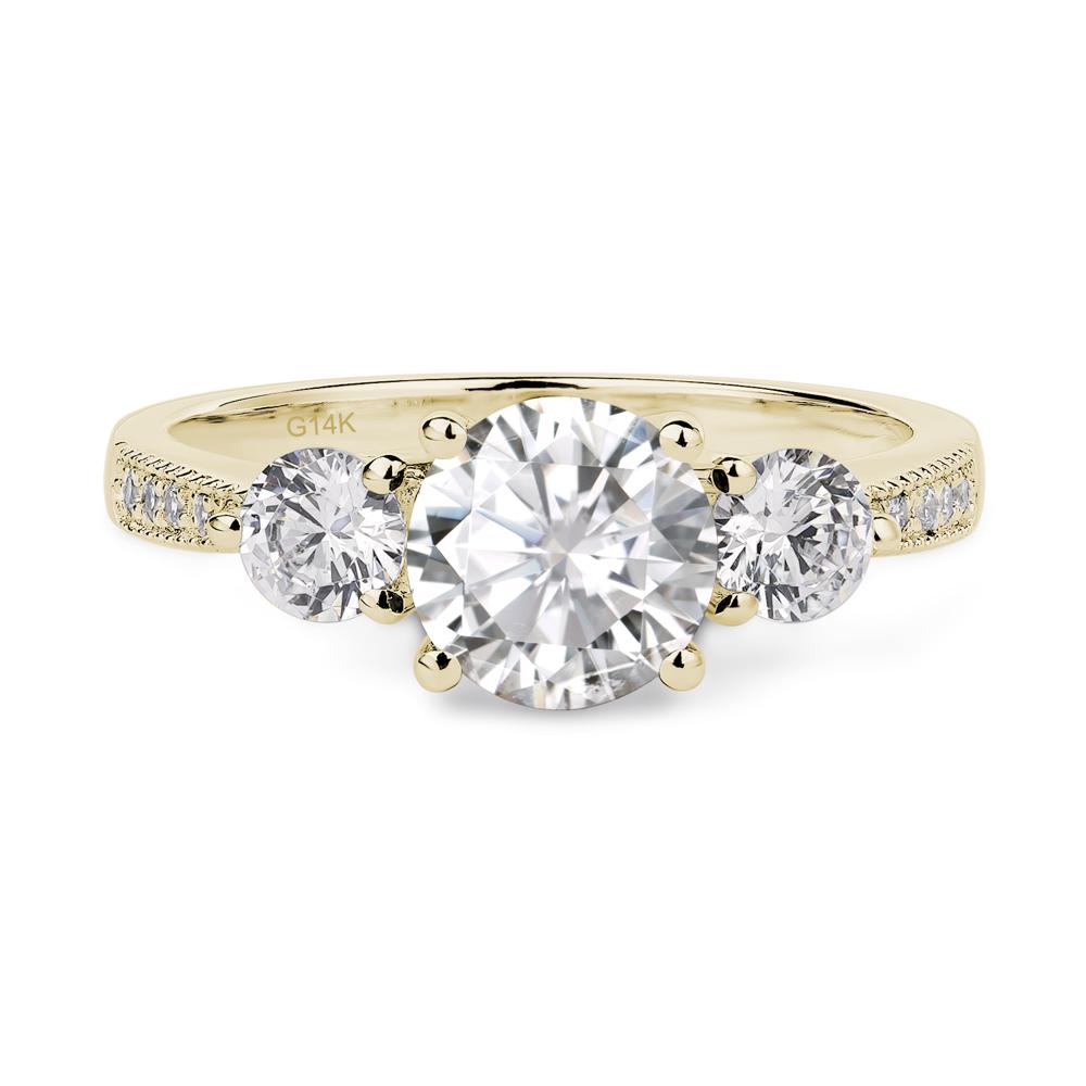 Moissanite Ring 3 Stone Engagement Ring - LUO Jewelry #metal_14k yellow gold