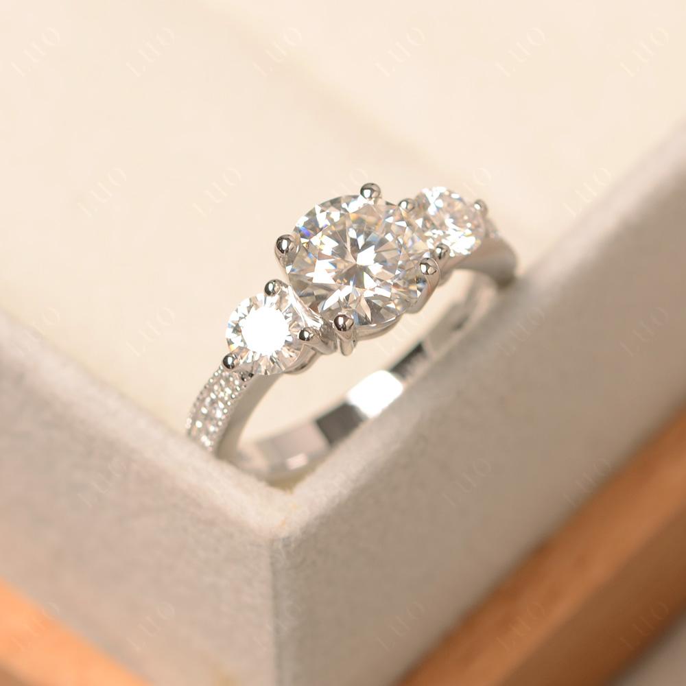 Moissanite Ring 3 Stone Engagement Ring - LUO Jewelry