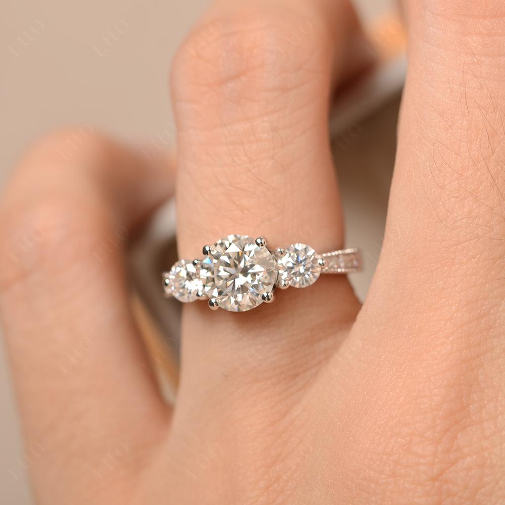 Moissanite Ring 3 Stone Engagement Ring - LUO Jewelry