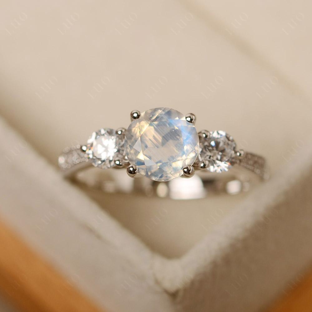 Moonstone Ring 3 Stone Engagement Ring - LUO Jewelry