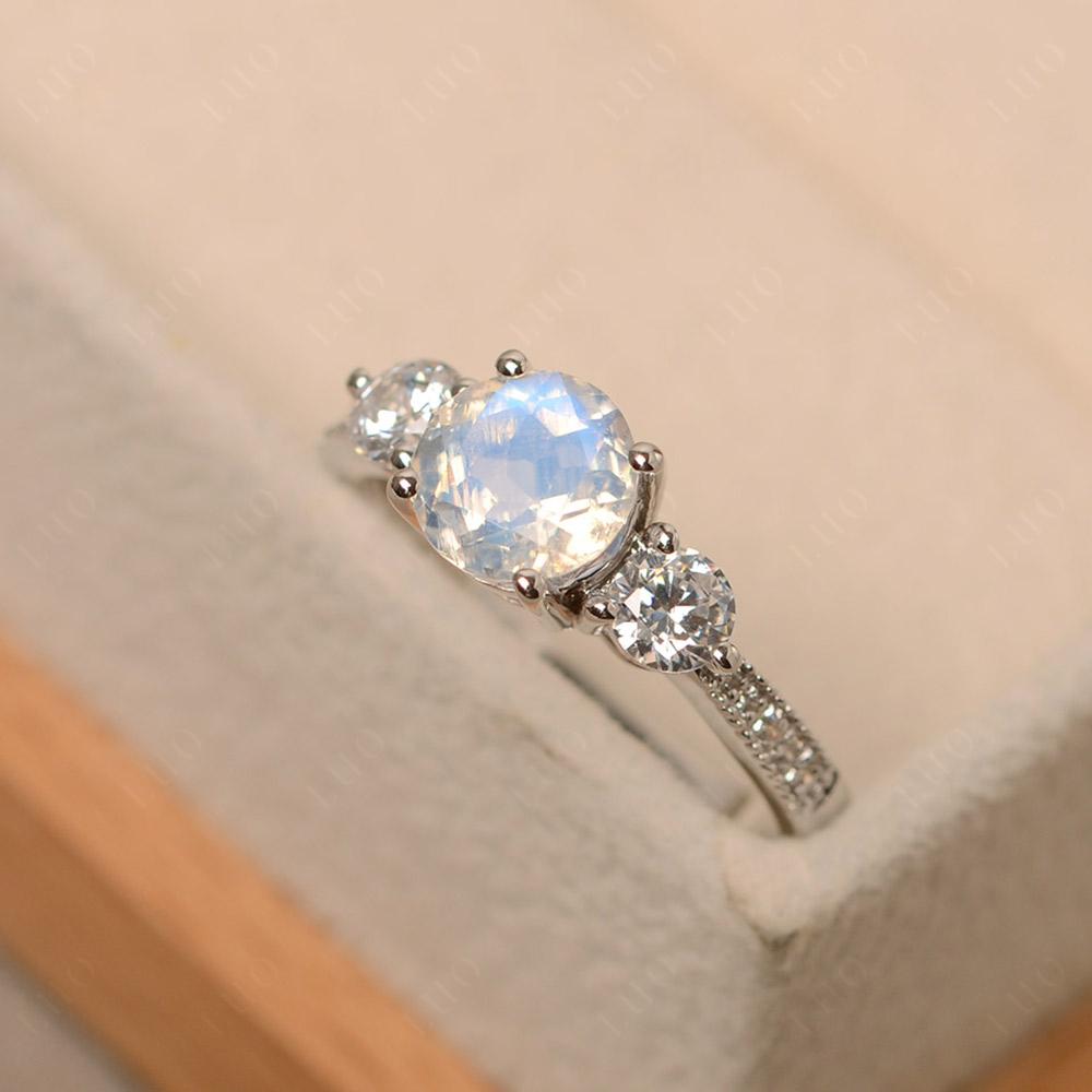 Moonstone Ring 3 Stone Engagement Ring - LUO Jewelry
