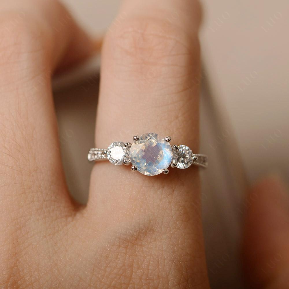 Moonstone Ring 3 Stone Engagement Ring - LUO Jewelry