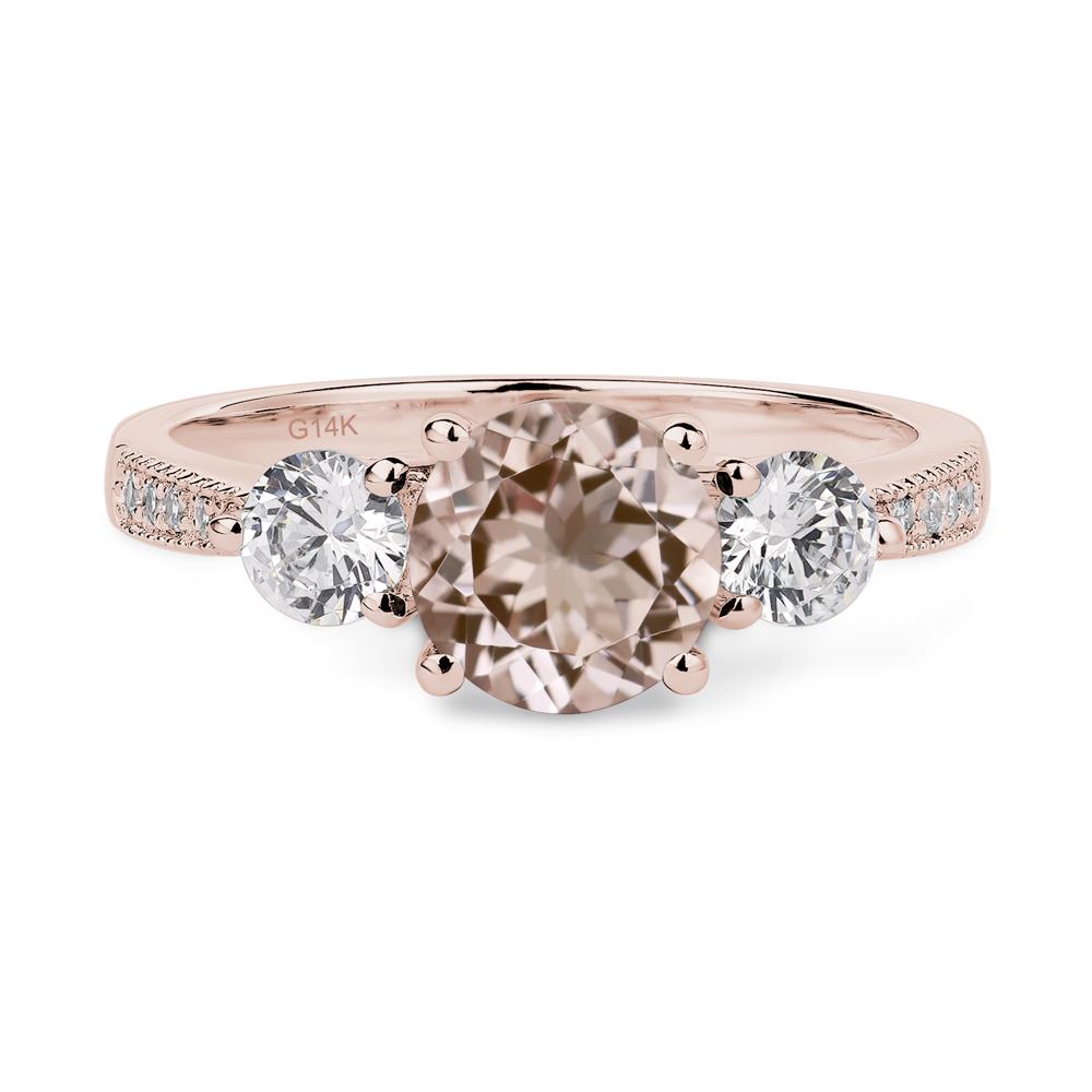 Morganite Ring 3 Stone Engagement Ring - LUO Jewelry #metal_14k rose gold