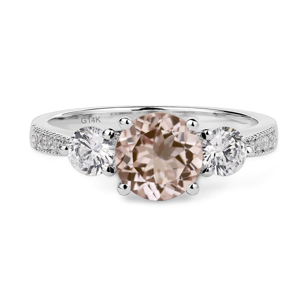 Morganite Ring 3 Stone Engagement Ring - LUO Jewelry #metal_14k white gold